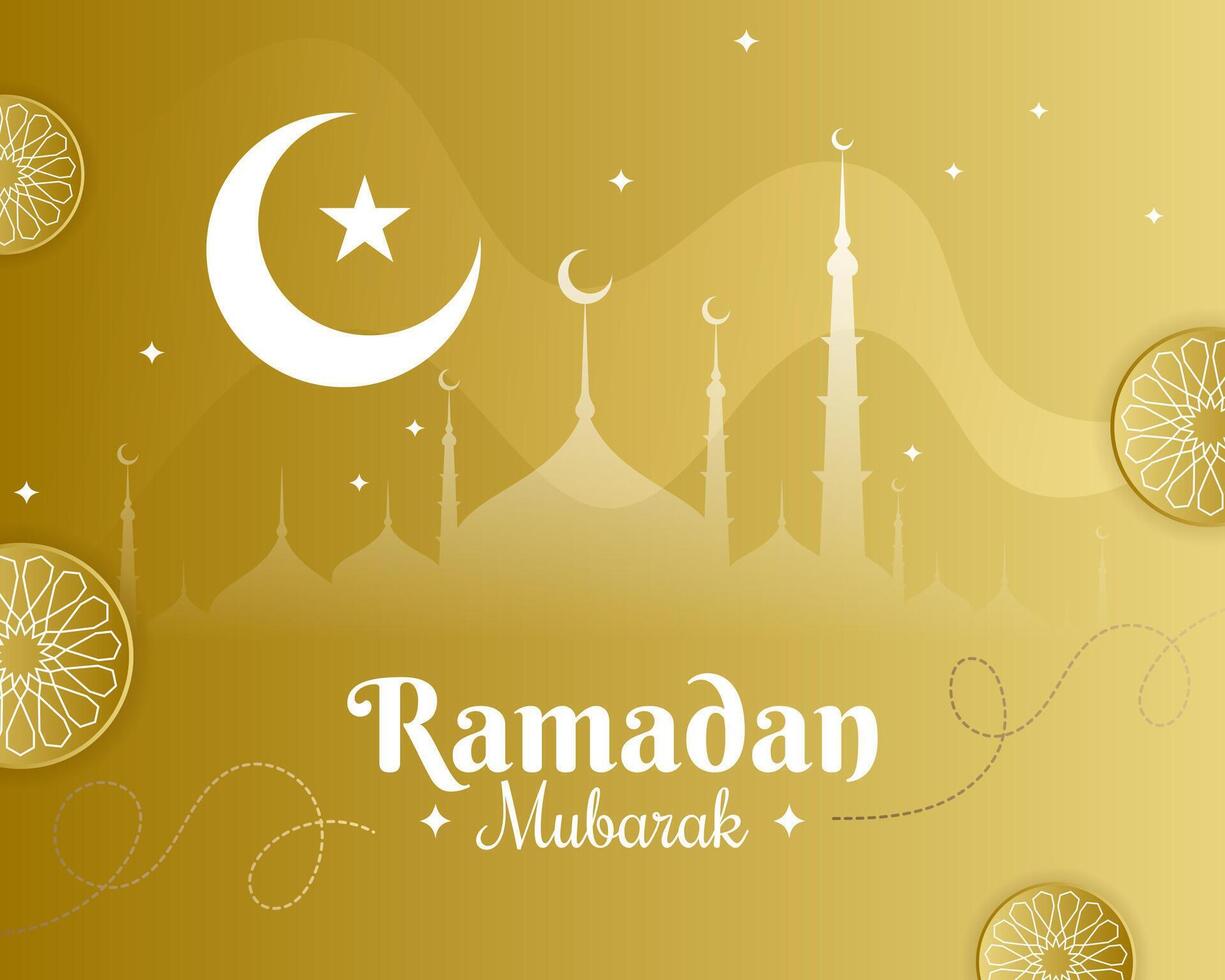 ramzan mubarak greeting with islamic mosque structure and eid moon vector