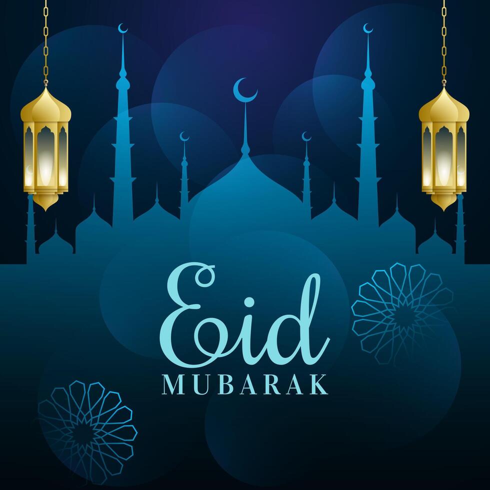 ramzan mubarak with islamic structure mosque and lantern design background vector