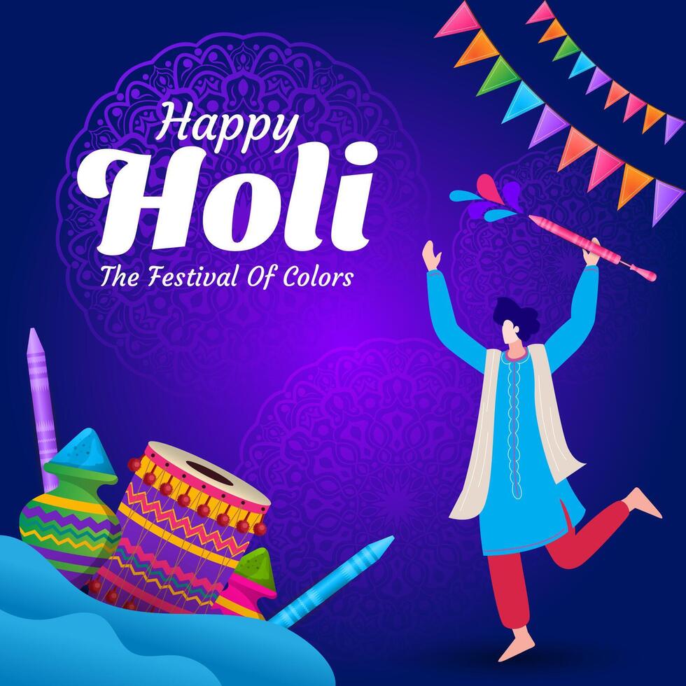 man celebrating colorful happy holi hindu festival background greeting vector