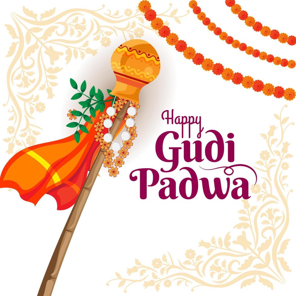 cultural hindu new year festival gudi padwa celebration traditional design vector