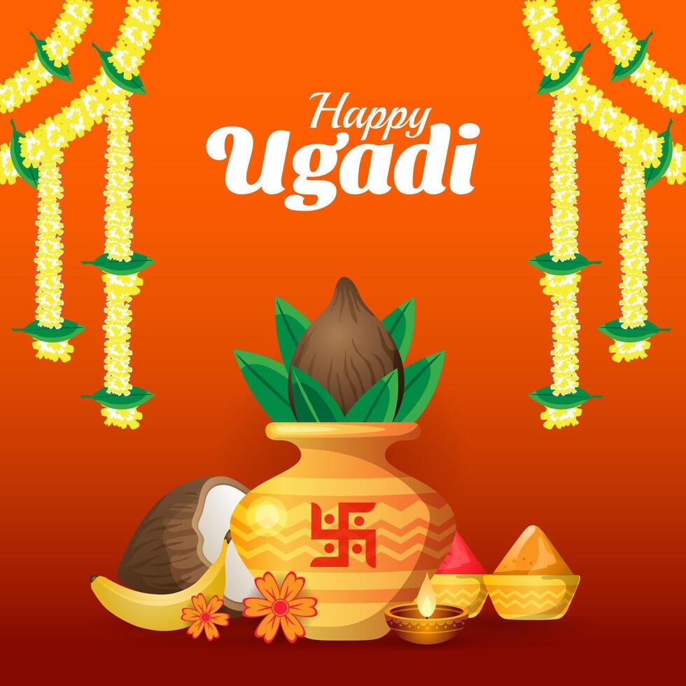 happy ugadi festival celebration greeting background vector