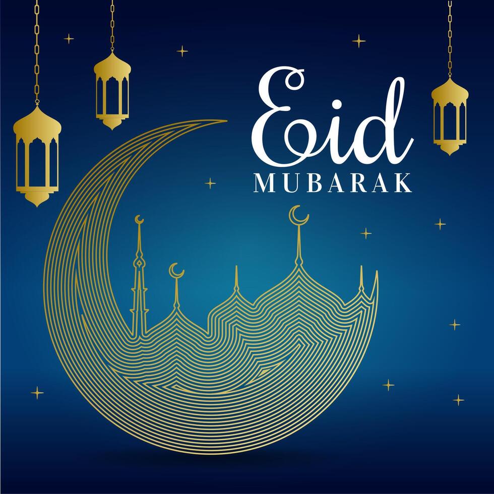 ramzan mubarak greeting with islamic mosque structure and eid moon vector
