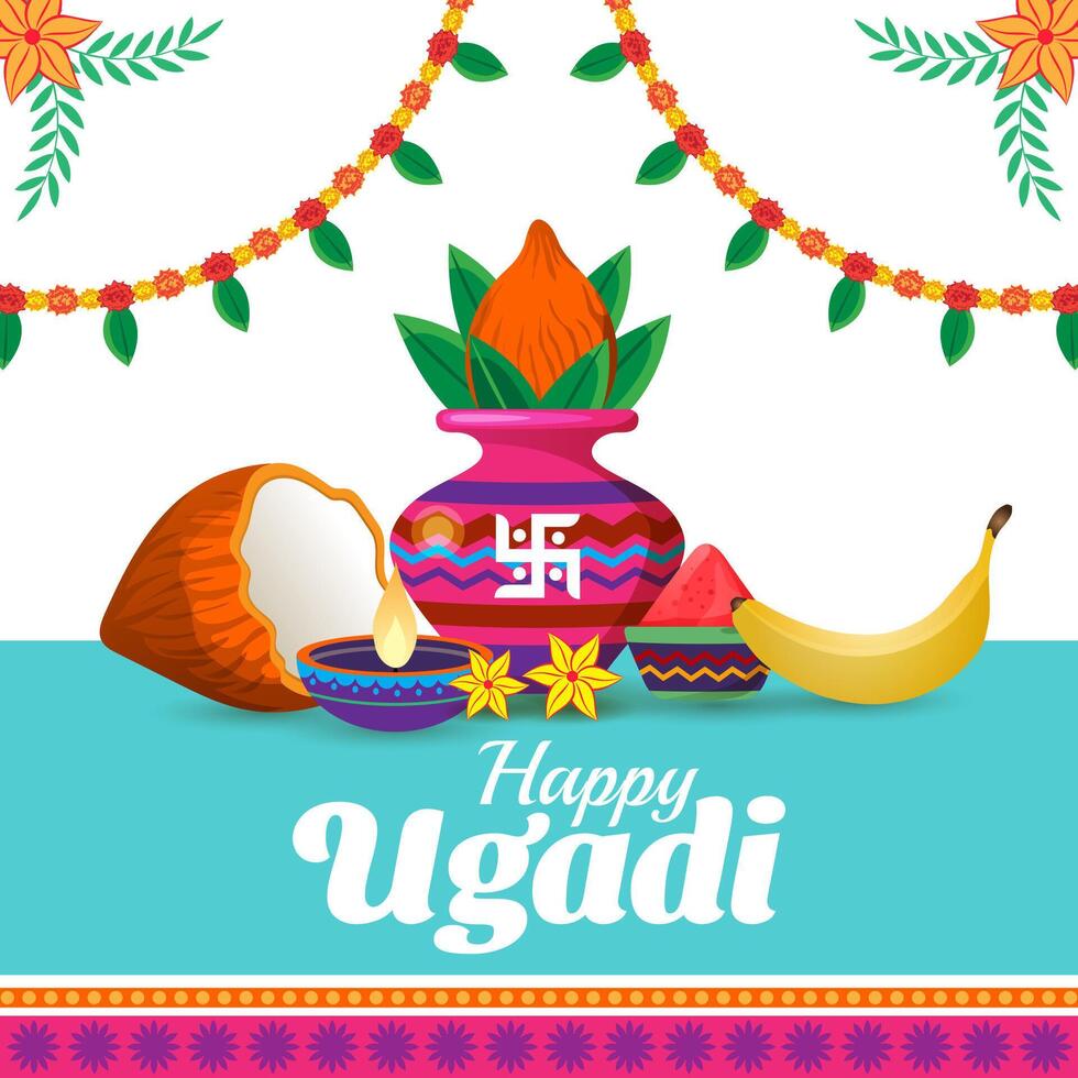 happy ugadi festival celebration greeting background vector