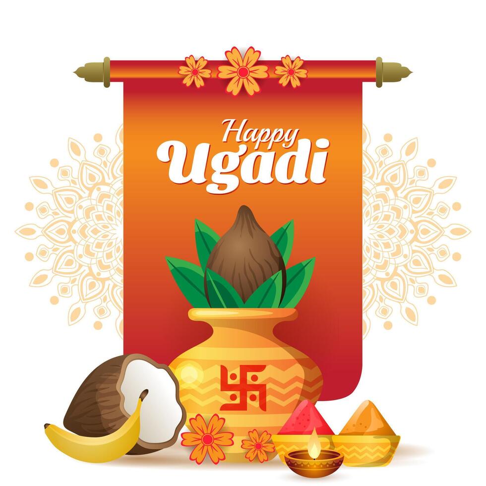 contento ugadi festival celebracion saludo antecedentes vector