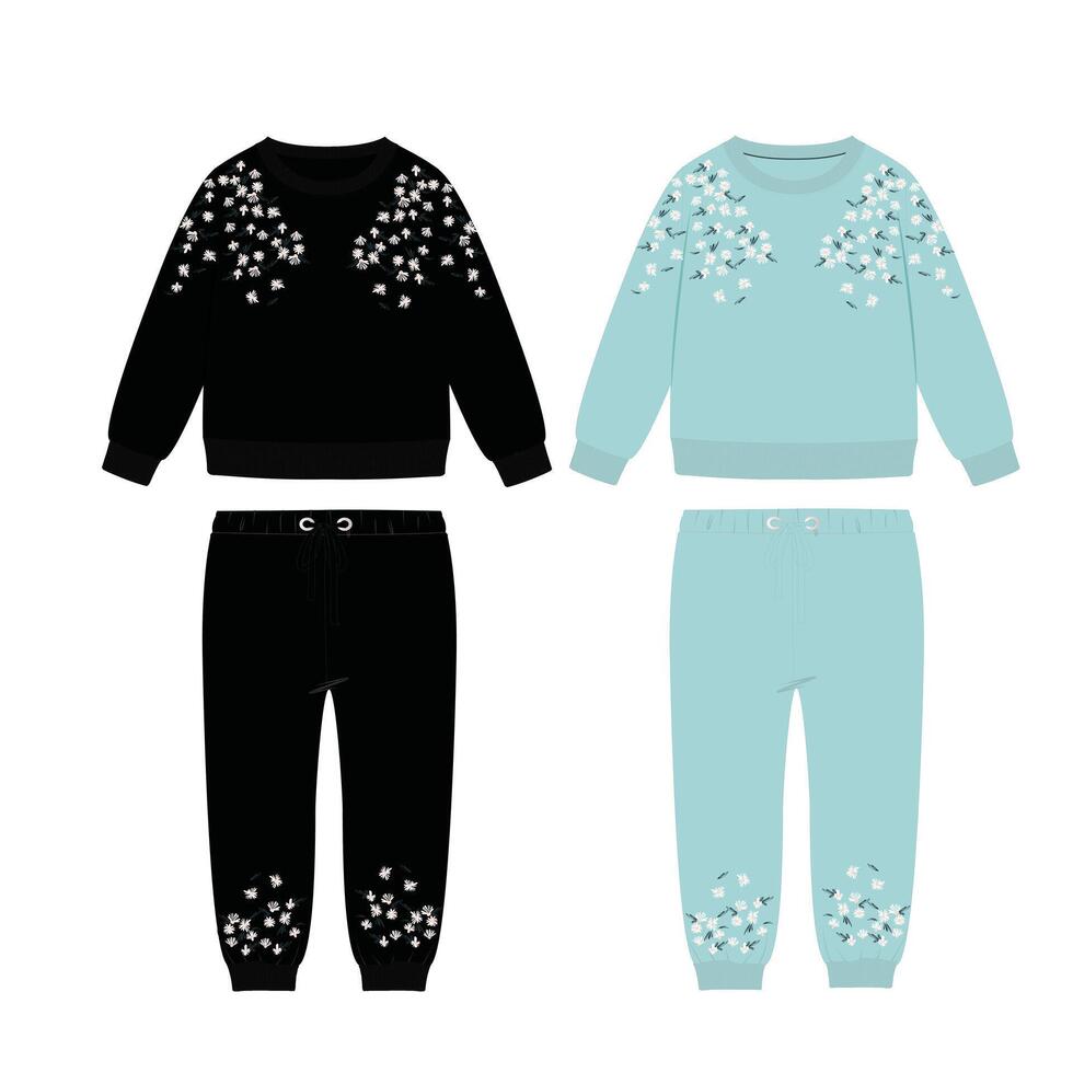 Girls sweatshirt set with flower. vector