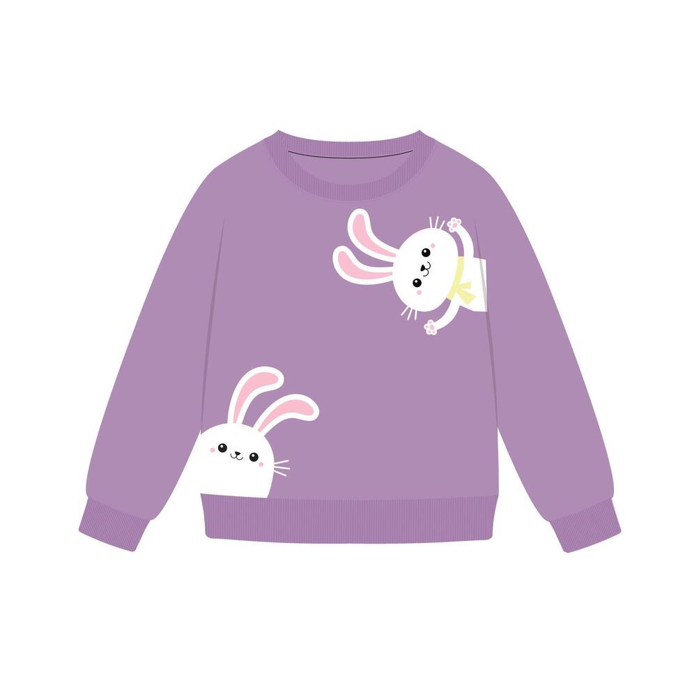 Girls sweatshirt with bunny for kids. vector