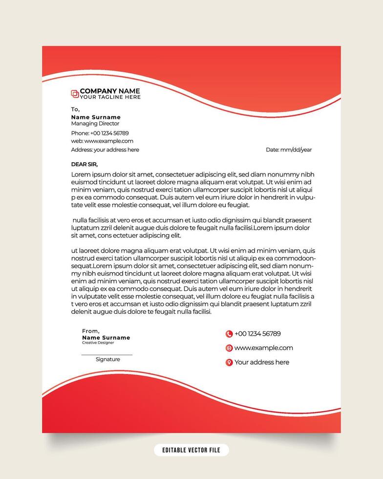 Modern business and corporate letterhead template.red and black color template and white color background. Gradient luxury letterhead. Professional creative letterhead template design for business. vector