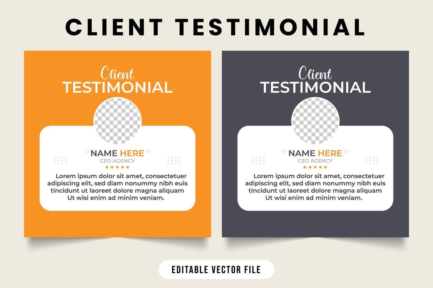 Client testimonial and work review template vector. Customer work experience and feedback layout design with yellow and black. Customer feedback testimonial layout with photo placeholders. vector