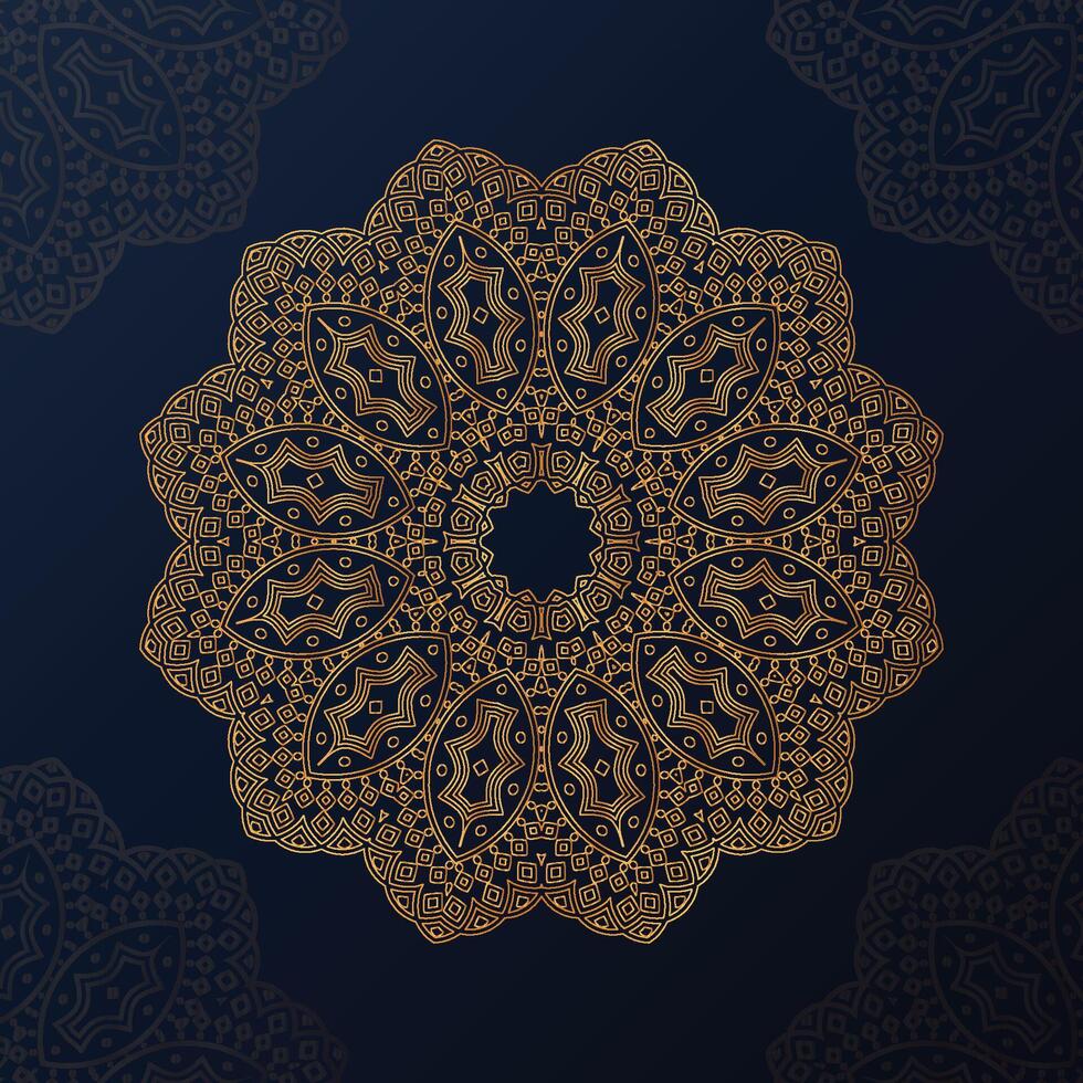 Decoration arab style mandala pattern on a dark blue background. luxurious golden mandala vector. luxury decoration mandala. luxurious mandala ornament background with golden pattern. vector