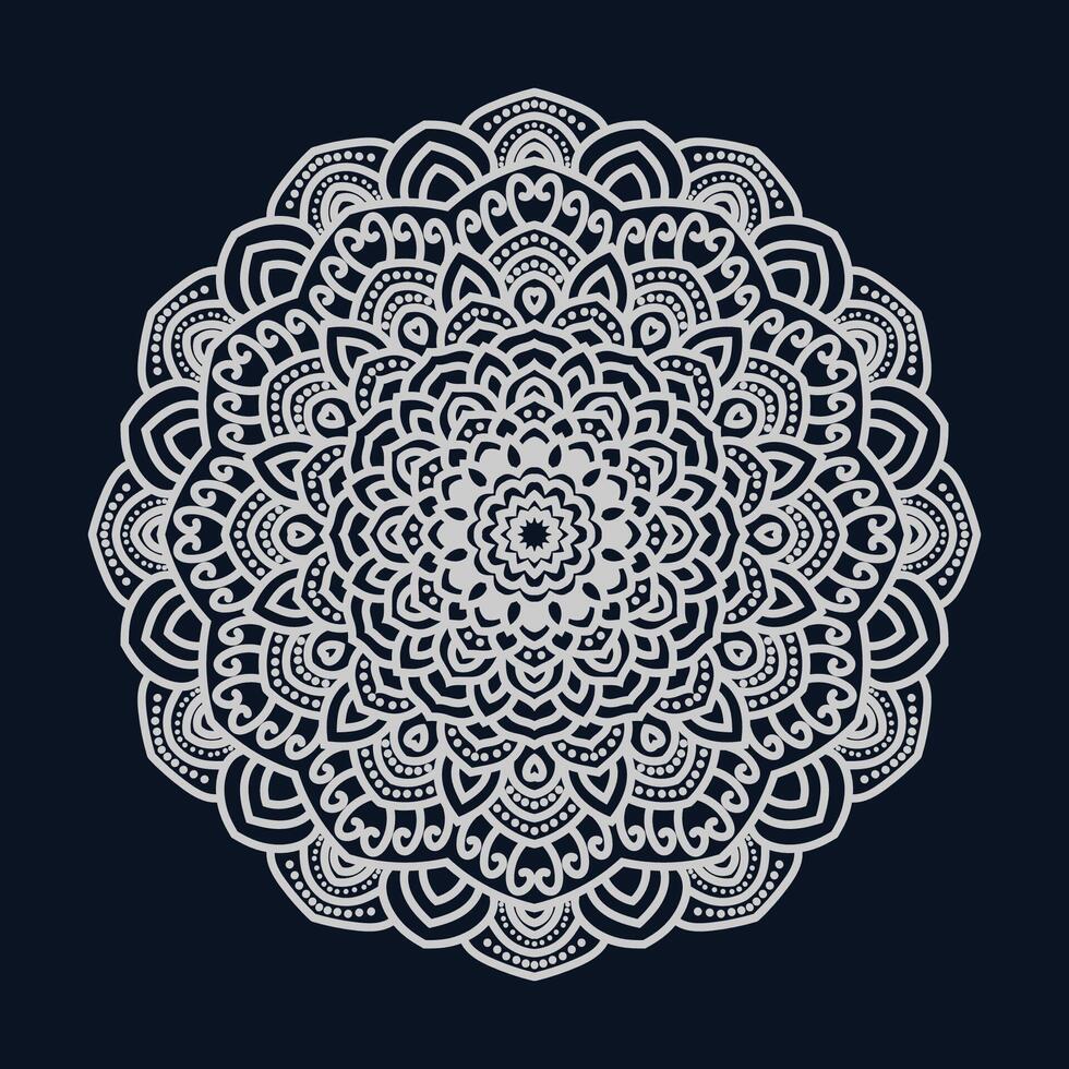 Free vector beautiful floral mandala design. Mandala ornament on a dark blue background. Luxurious golden mandala vector. Decorative mandala background with white arabesque pattern arabic.