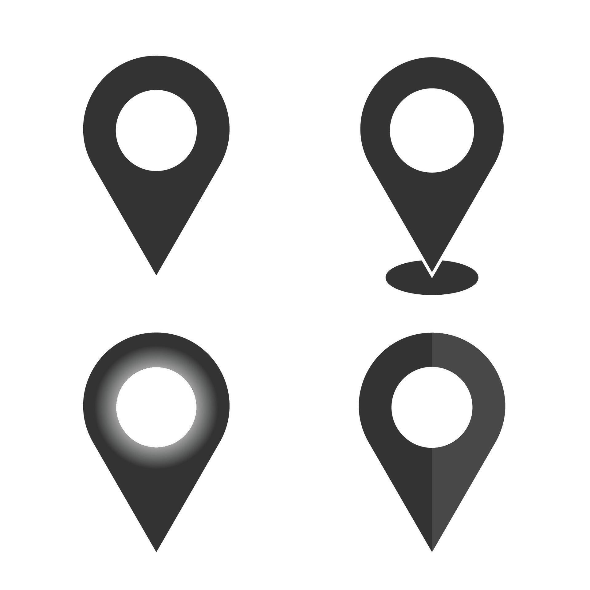 Location pin multiple styles black color set. Vector you are here gps navigation map pointer
