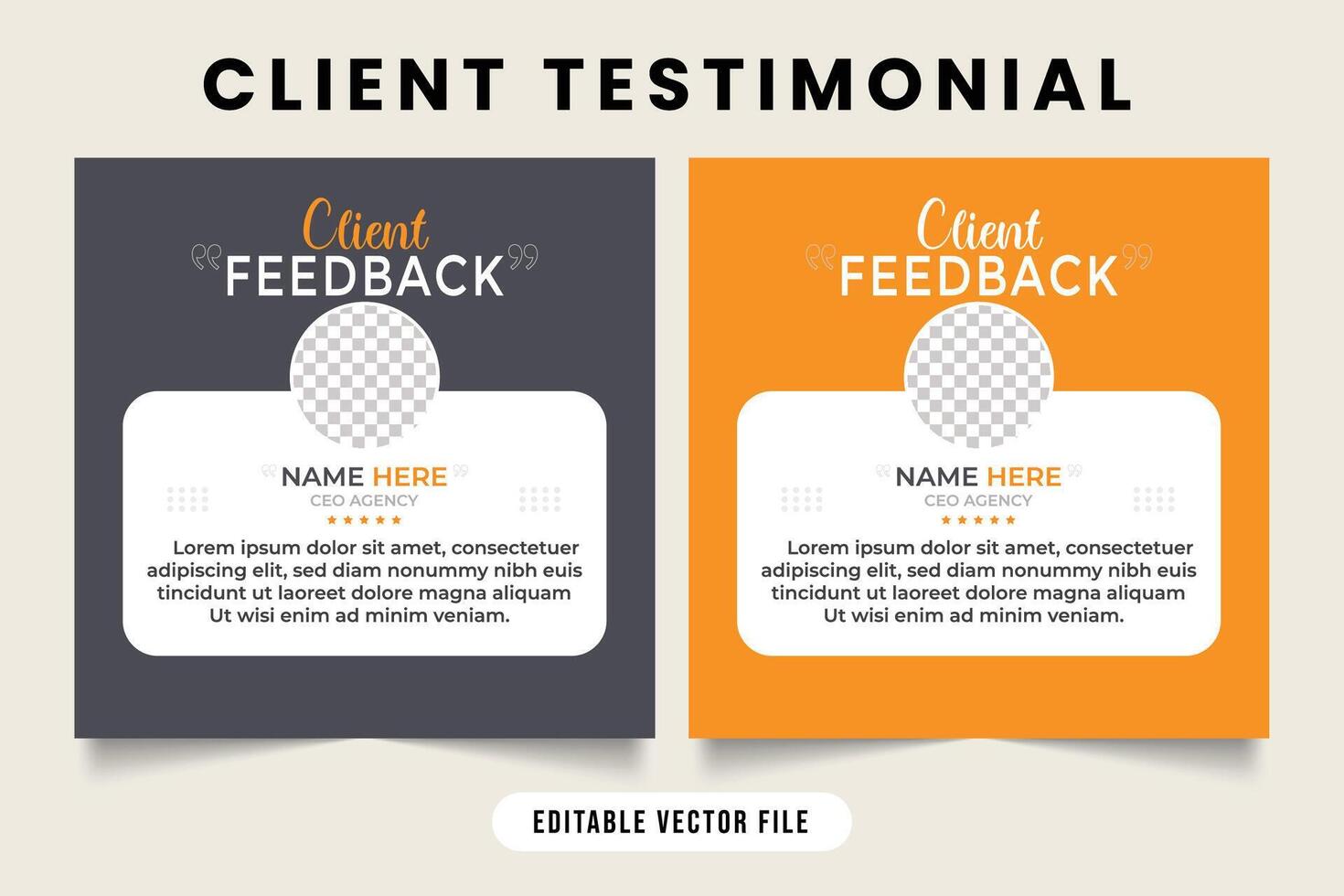 Client testimonial and work review template vector. Customer work experience and feedback layout design with yellow and black. Customer feedback testimonial layout with photo placeholders. vector