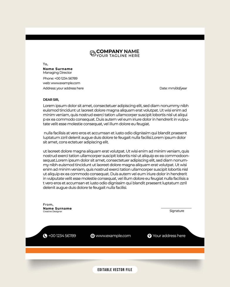 Modern business and corporate letterhead template. Letterhead design with black and yellow colors. white color background. Professional creative template design for business. Modern company letterhead vector