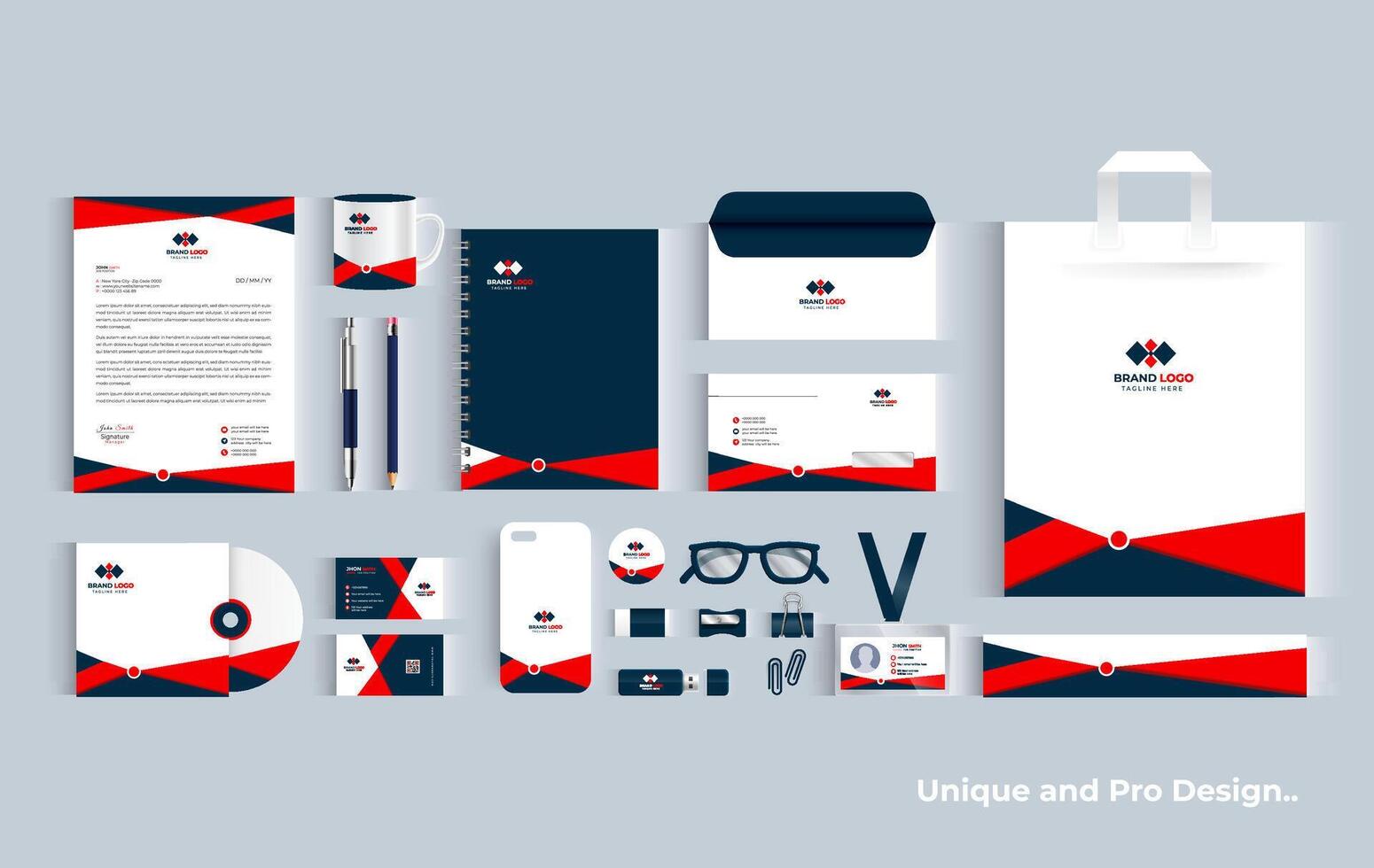 Corporate Identity design on stationery items. vector