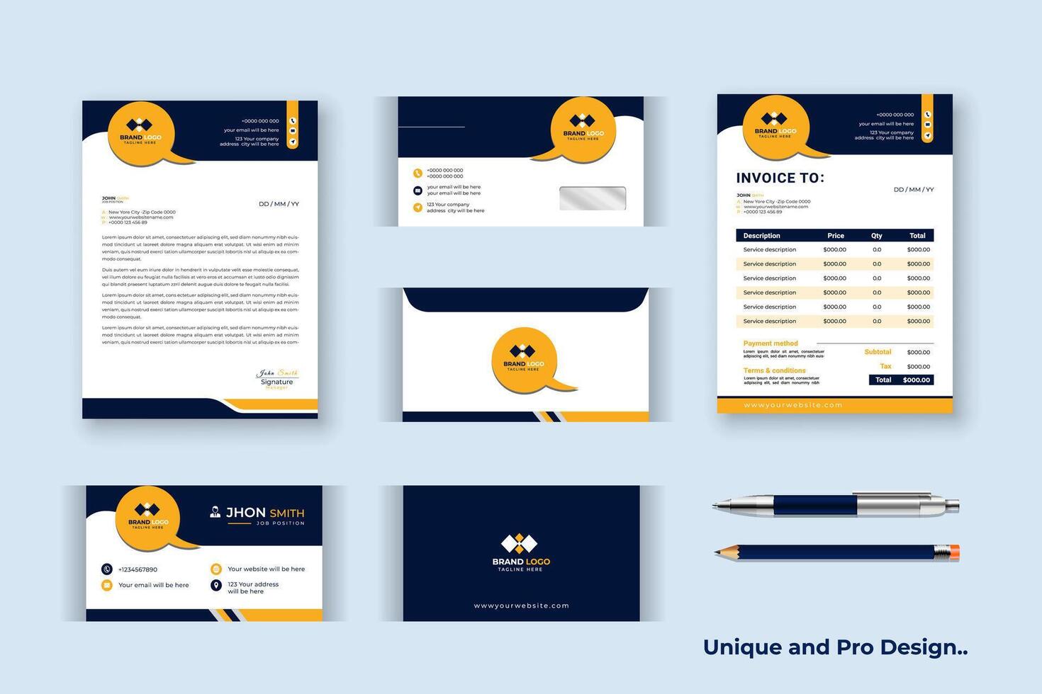 Corporate company Identity design on stationery items. vector
