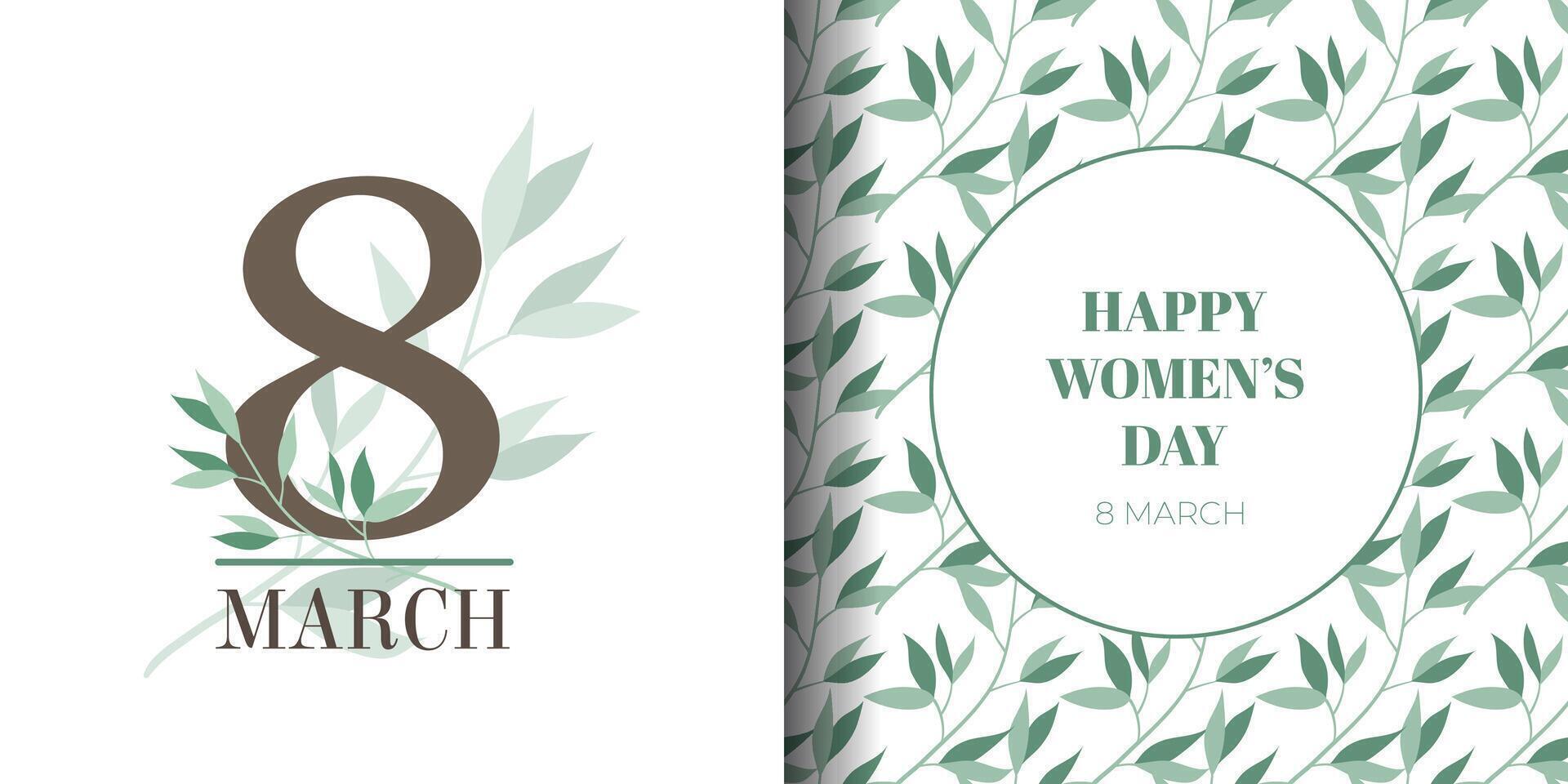 hermosa conjunto de tarjeta postal para marzo 8 y De las mujeres día con floral hoja modelo. moderno minimalista y plano diseño vector