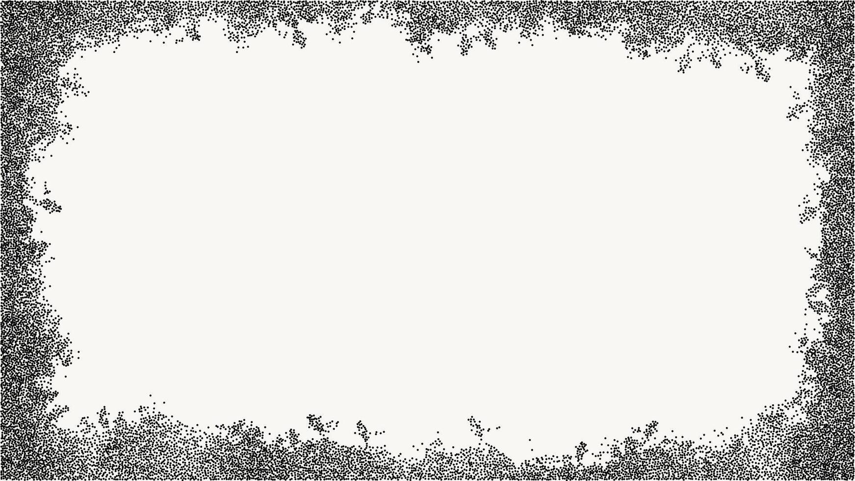 Black dotted textured horizontal frame, noisy gritty dot halftone effect, vector illustration. Fashionable banner in grunge style. Paint stains and unevenness.