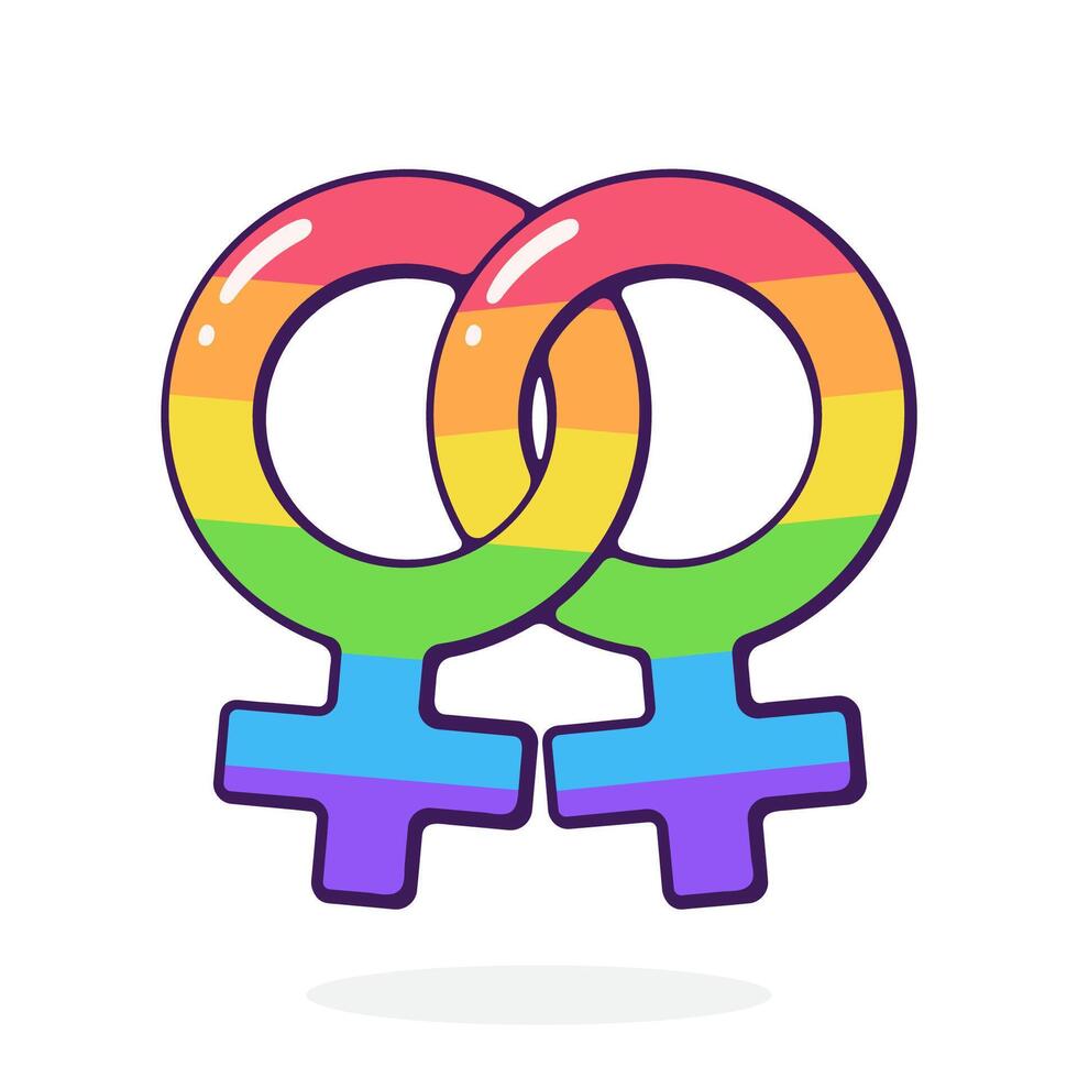 Lesbian Gender Symbol at Rainbow Color. Female Orientation. Part of LGBT community. Vector illustration. Hand drawn cartoon clip art with outline. Isolated on white background