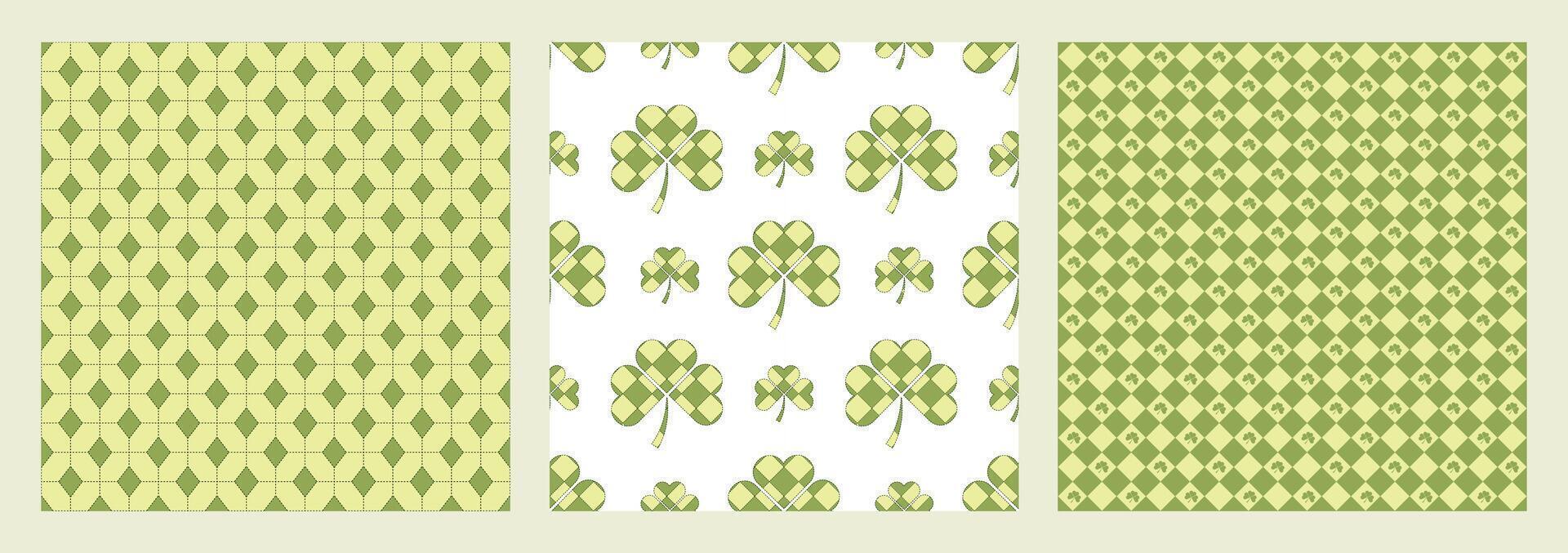 Green colour pattern set. Shamrock shape. Irish pattern. vector
