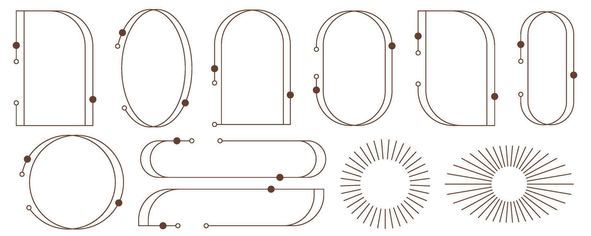 estético marcos y formas mínimo y2k contorno gráfico diseño con destellos resumen minimalista arcos fronteras de moda boho geométrico plantillas colocar. vector ilustración.