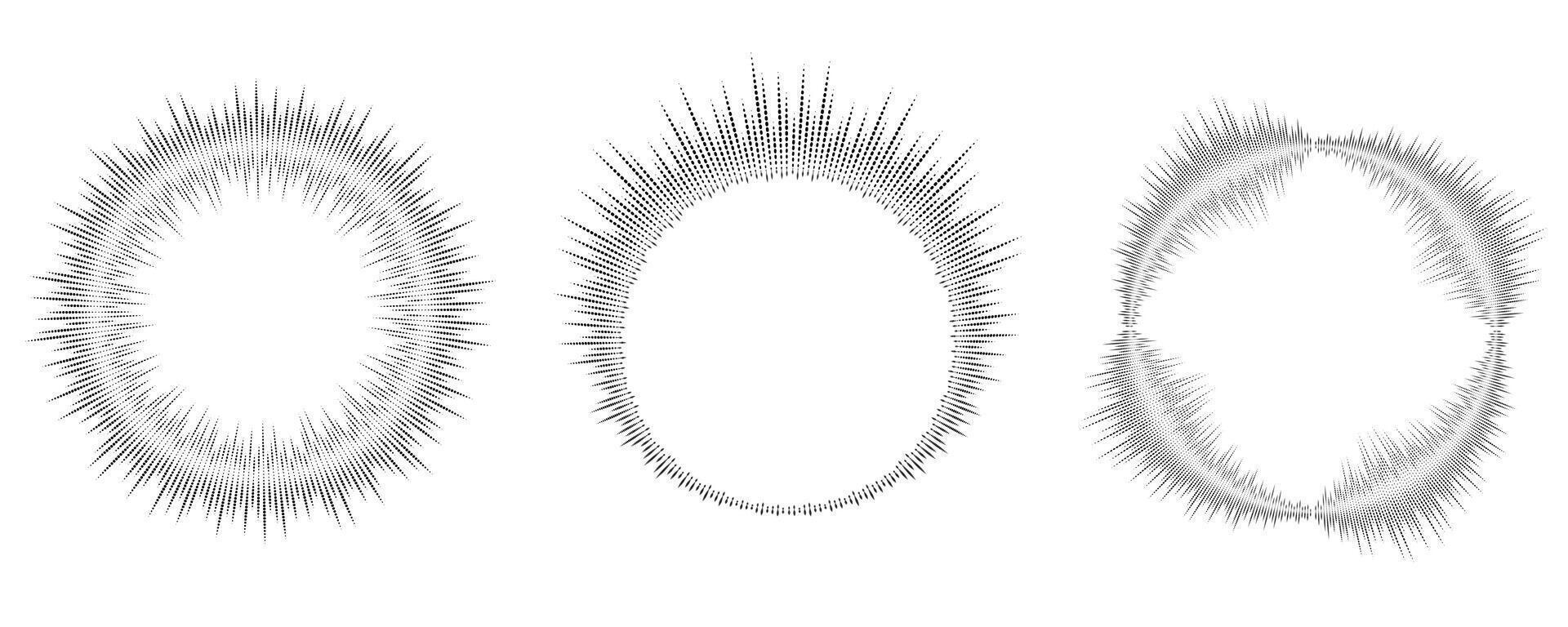 Circle sound wave. Audio music equalizer. Round circular icons set. Spectrum radial pattern and frequency frame. Vector design