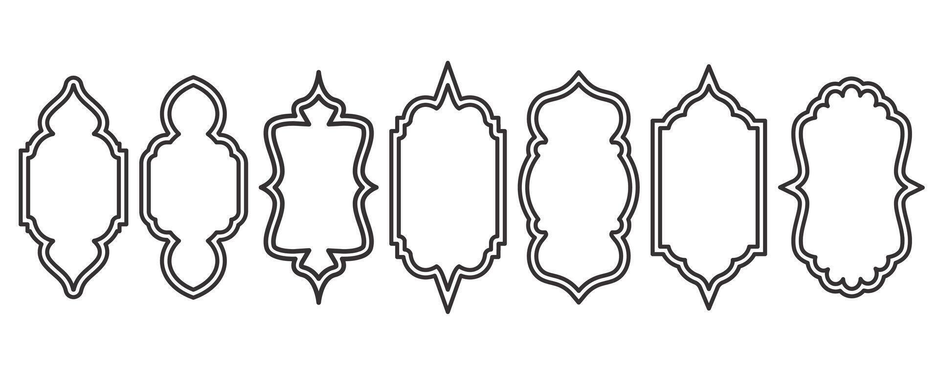 Ramadán marco formas ventana Arábica arco contorno elementos. puerta diseño con turco ornamento. musulmán oriental pegatina modelo. tradicional decoración conjunto para bandera y insignia. vector