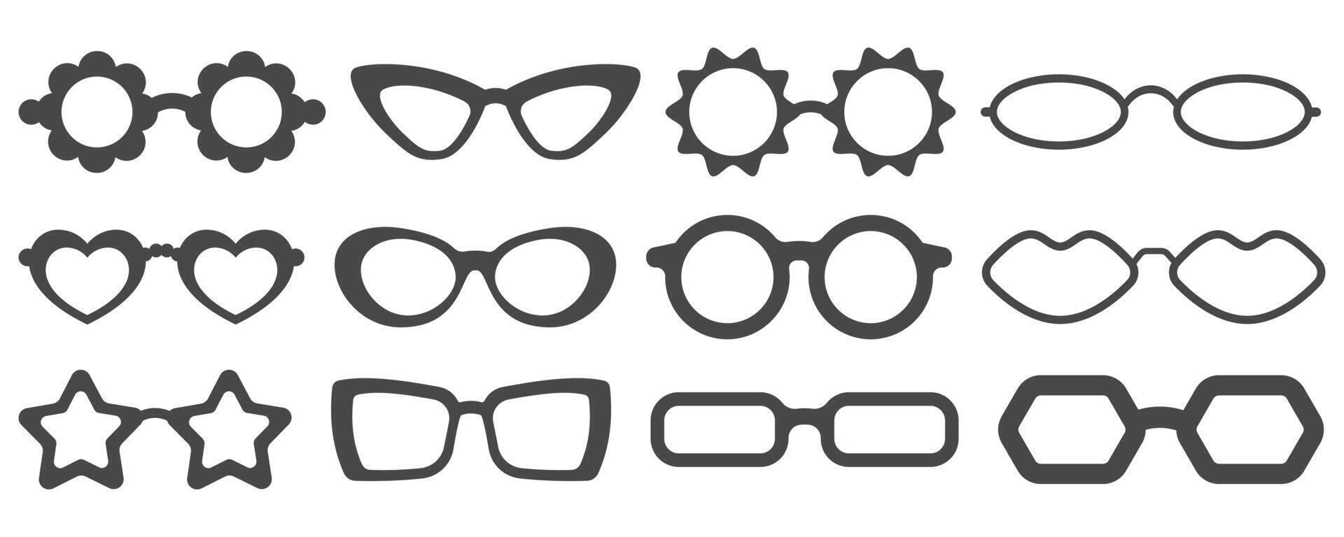 maravilloso vector Gafas de sol. retro hippy anteojos corazón estrella y en forma de flor lentes. 70s miedoso diseño. conjunto de verano atuendo