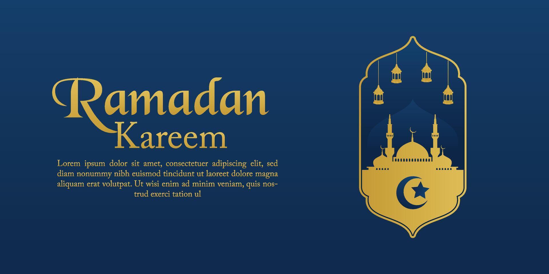 Ramadán kareen vector póster plano Arte con mezquita condenar y colgando linterna en antecedentes creciente Luna y estrellado cielo noche diseño aislado gratis editable para contenido material activo