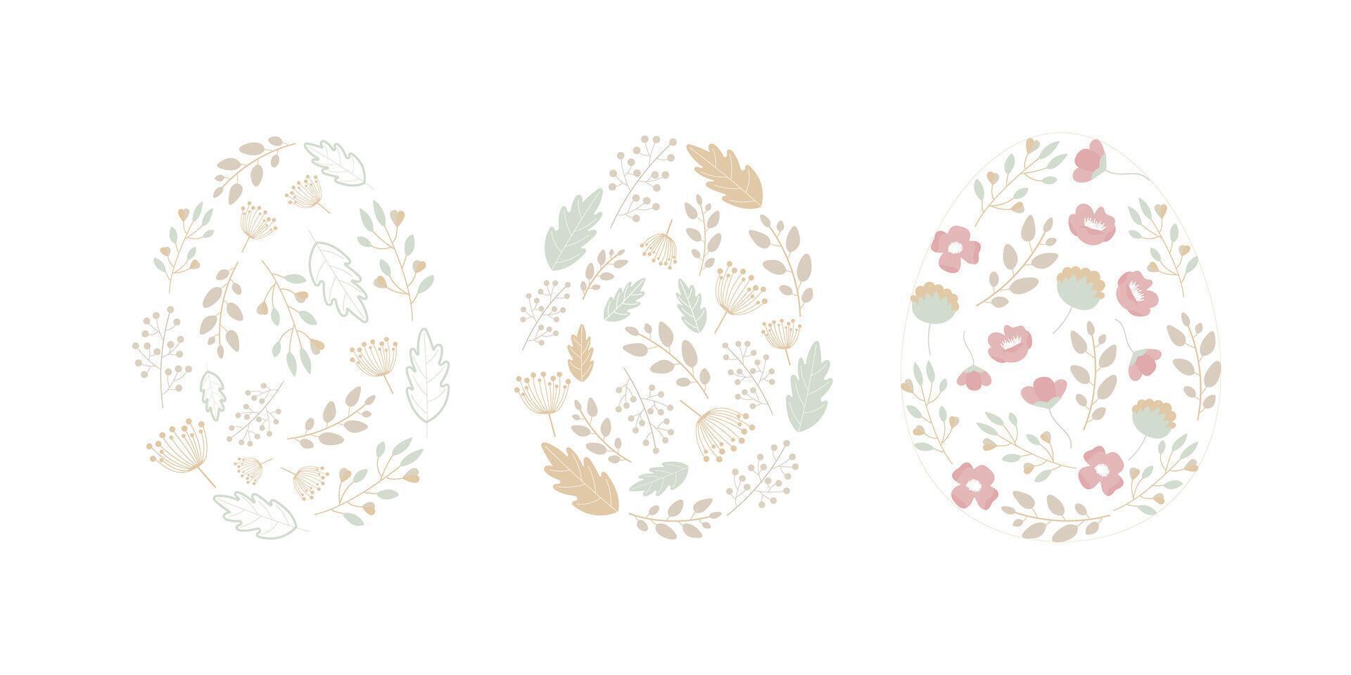 Pascua de Resurrección huevos con floral modelo en gente estilo. tarjeta postal, bandera, póster contento Pascua de Resurrección día vector