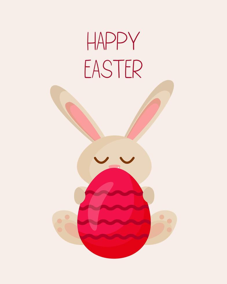 Cute easter bunny and egg. Happy Easter greeting card. Cute Easter bunny is holding Easter egg vector