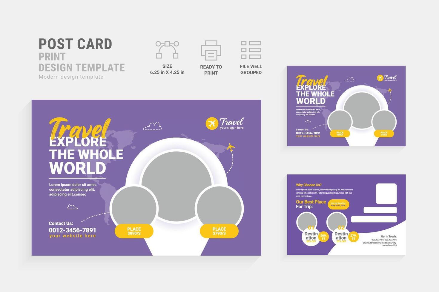 Modern Travel Postcard Design Template. Ideal for travel agencies, corporate promotions, and easy customization. Start inspiring adventures today vector