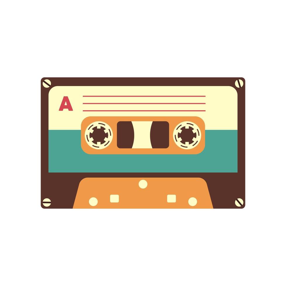 Cassette for stereo tape recorder. Vector illustration in 90s style.