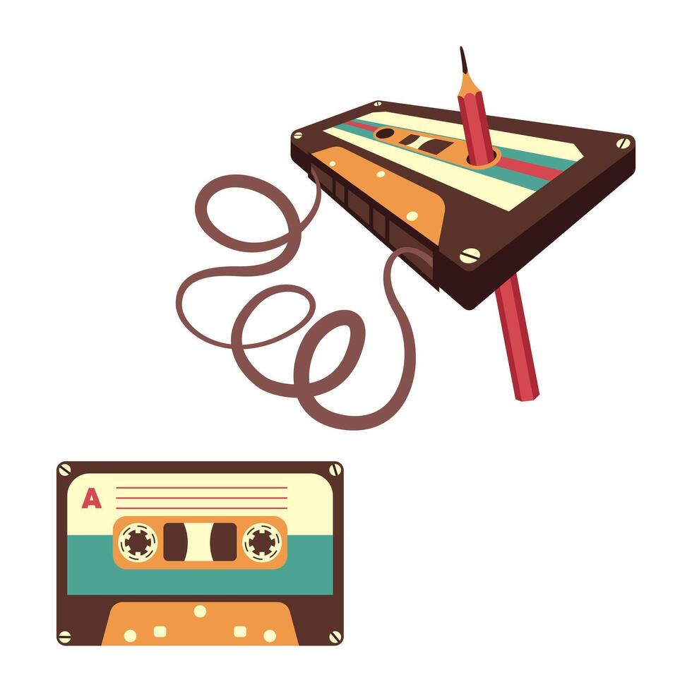 Set of two audio cassettes. Vector illustration in 90s style.