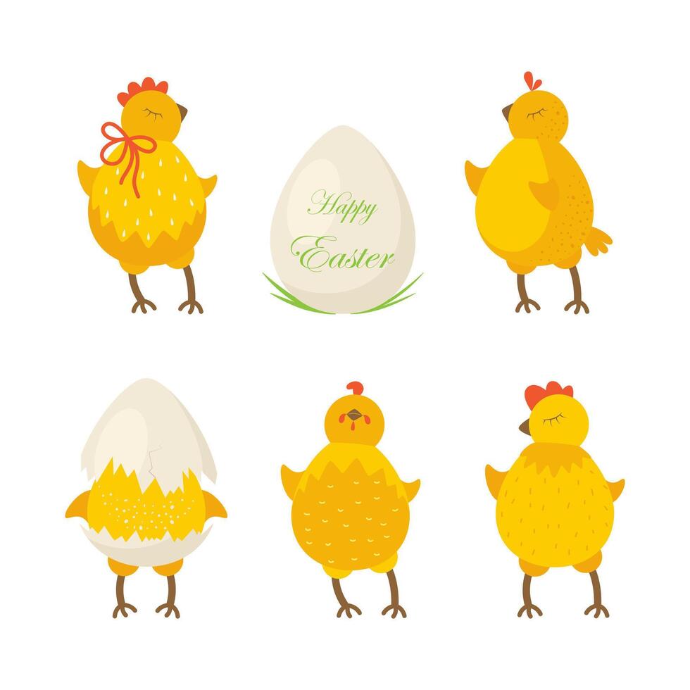 Set of Easter, little chickens. Vector illustration of Easter symbols.