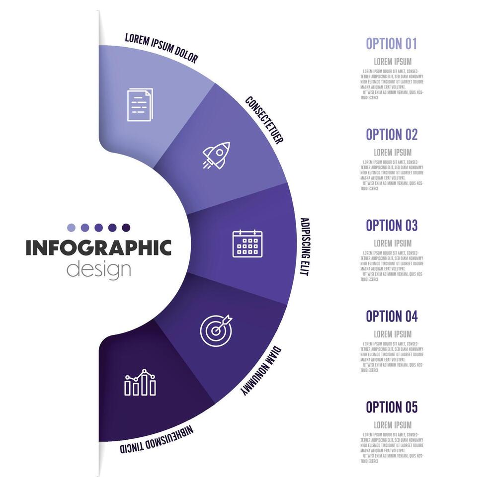 vector infografía semi circulo vertical modelo diagrama. negocio concepto 5 5 paso para presentación.