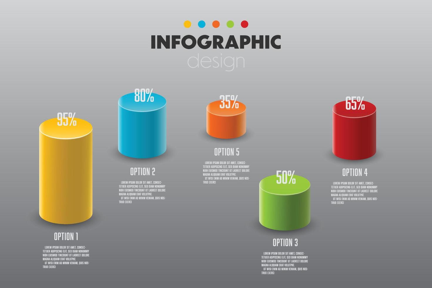 Vector cylindrical timeline for infographics, template for diagrams, graphs, presentations and business concept charts with 5 options.