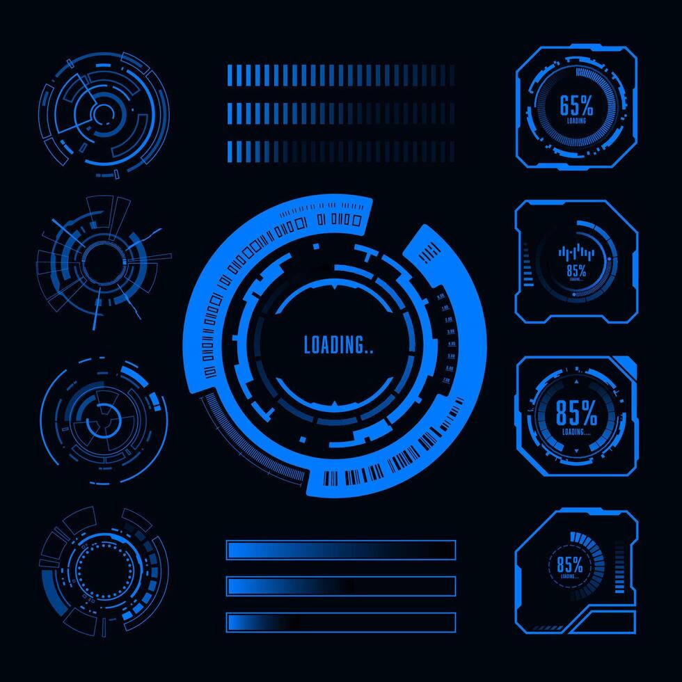 Vector set loading progress frame hud futuristic design element.