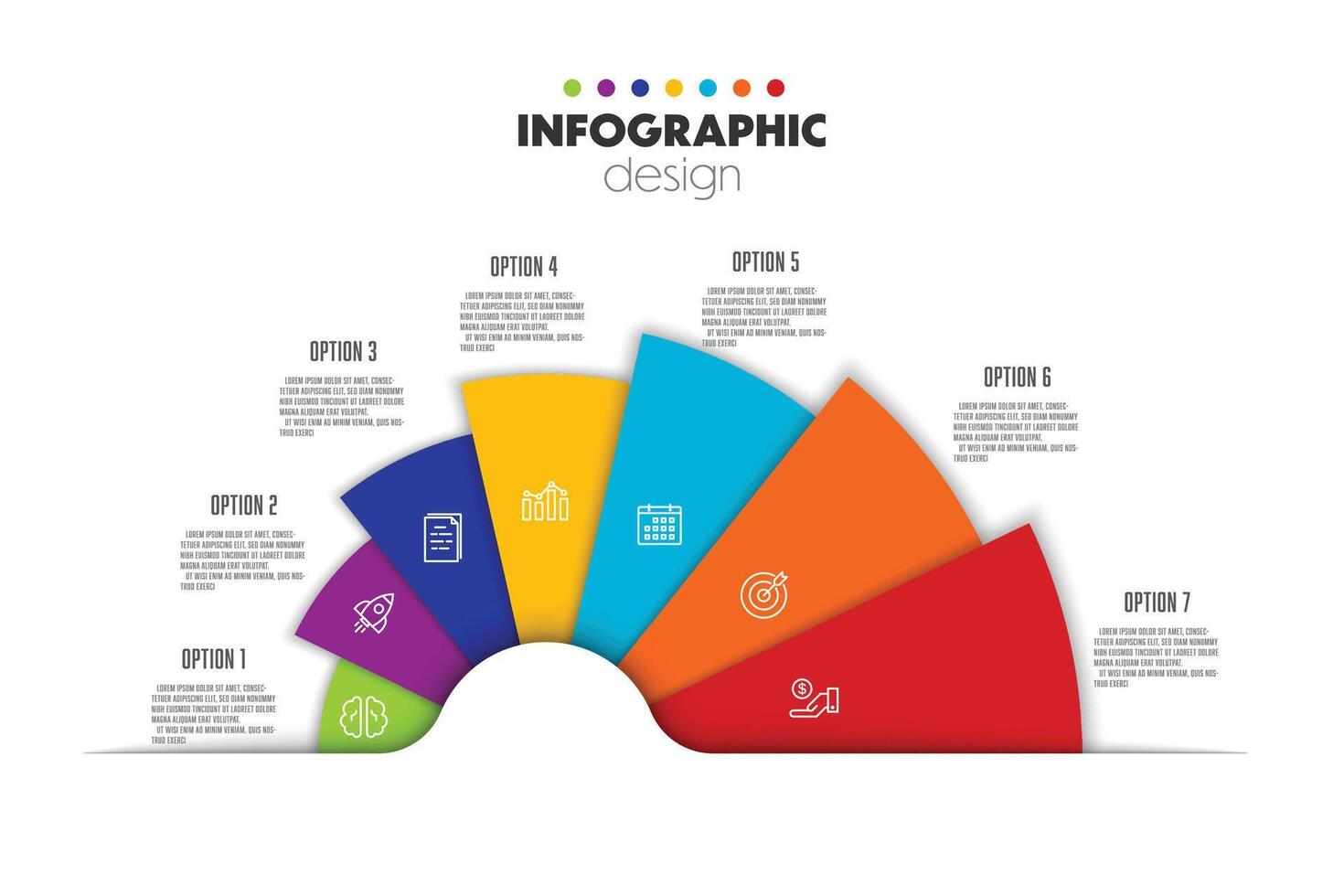 vector infografía semi circulo pequeño a grande modelo diagrama. negocio concepto 5 5 paso para presentación.