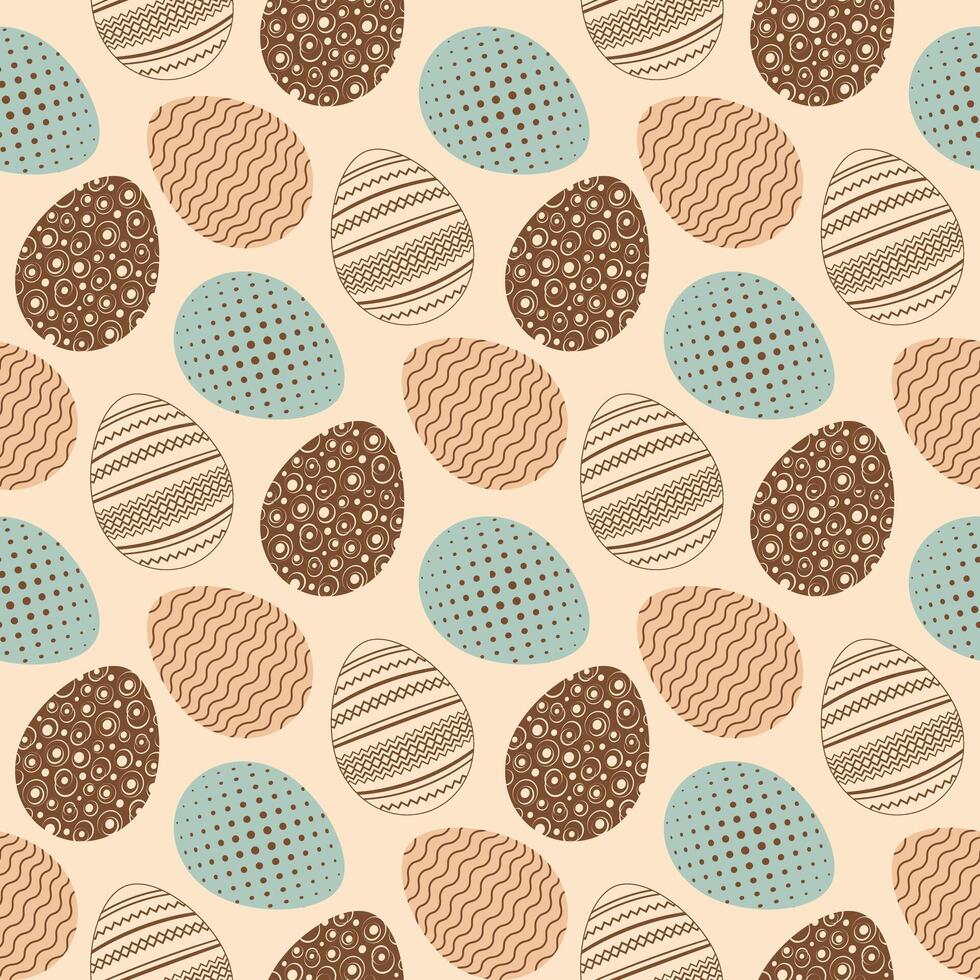 Easter eggs seamless pattern on beige background in vintage retro style vector