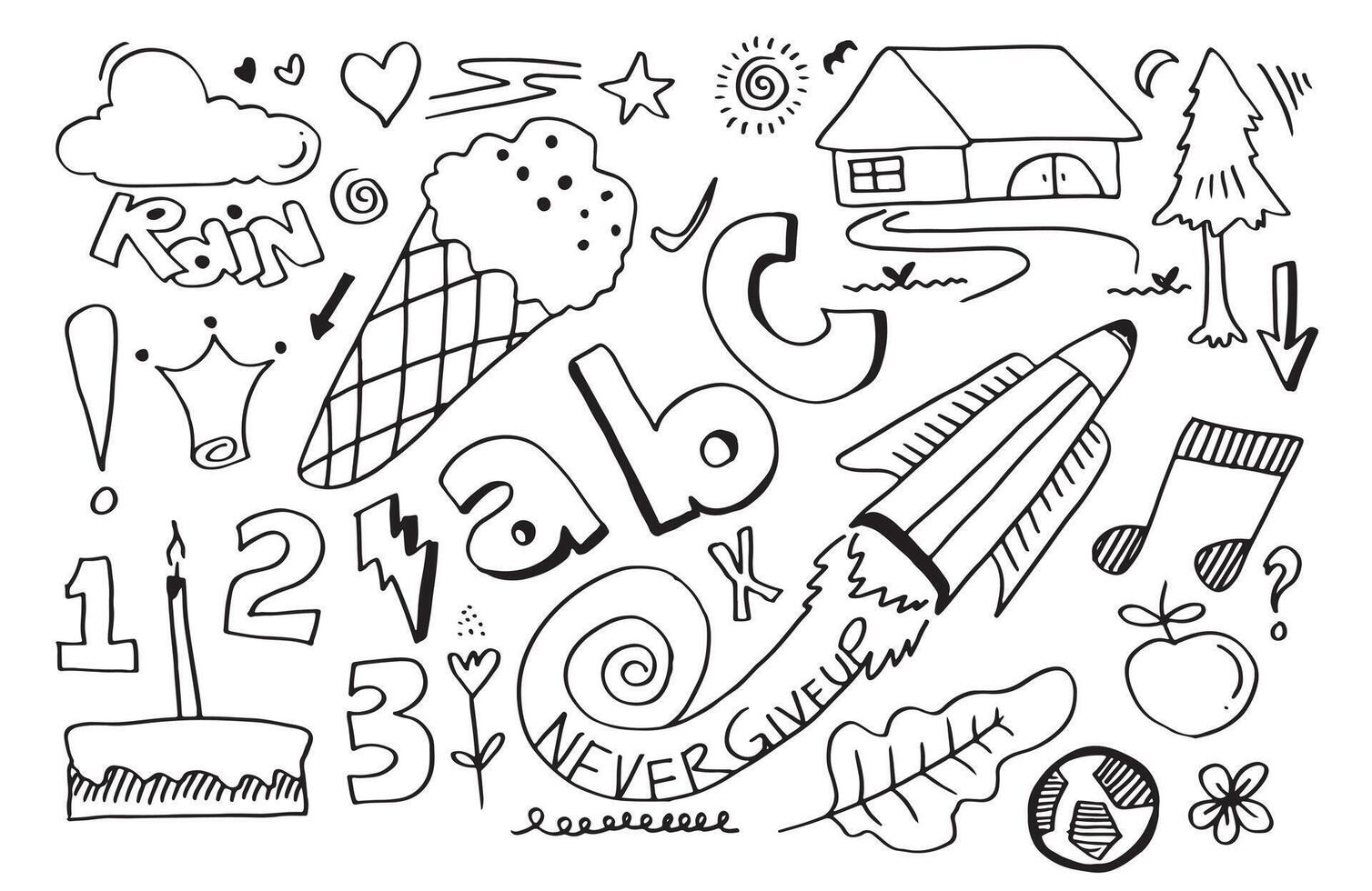 Set of cute doodle on white background.kids doodle.vector illustration. vector