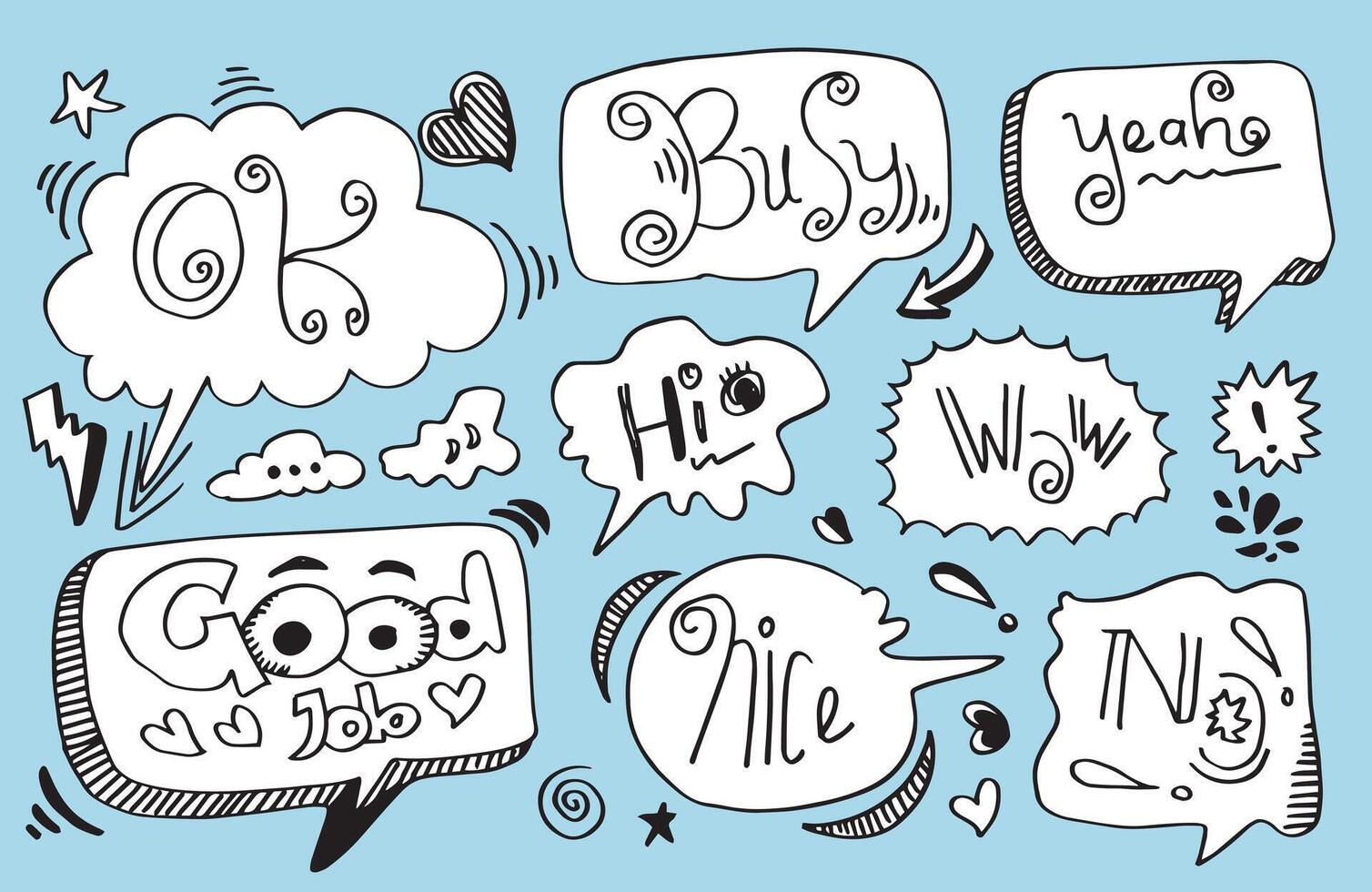 Speech bubble doodle set on white background. vector