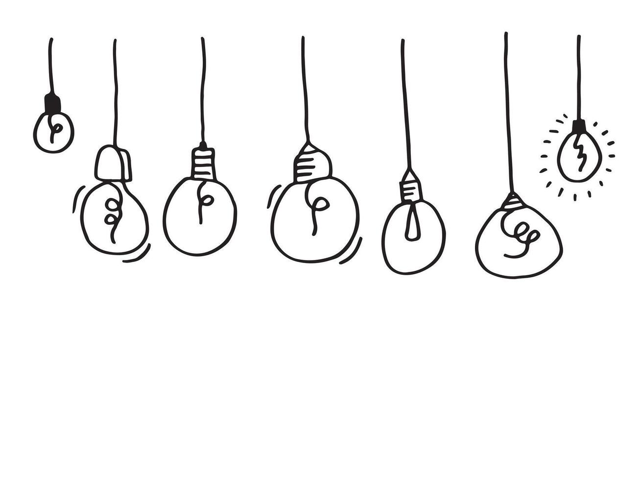 Hand drawn light bulb icons with concept of idea. Doodle style. Vector illustration.