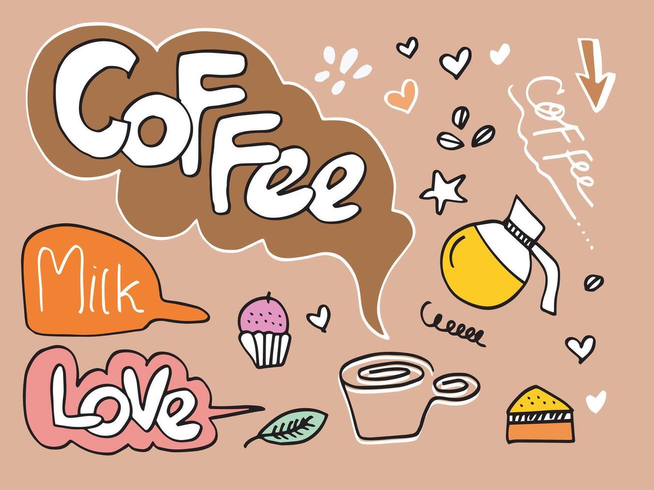 simple hand-drawn sketch doodles,coffee, coffee making materials and tools. for cafe menus and flyers vector