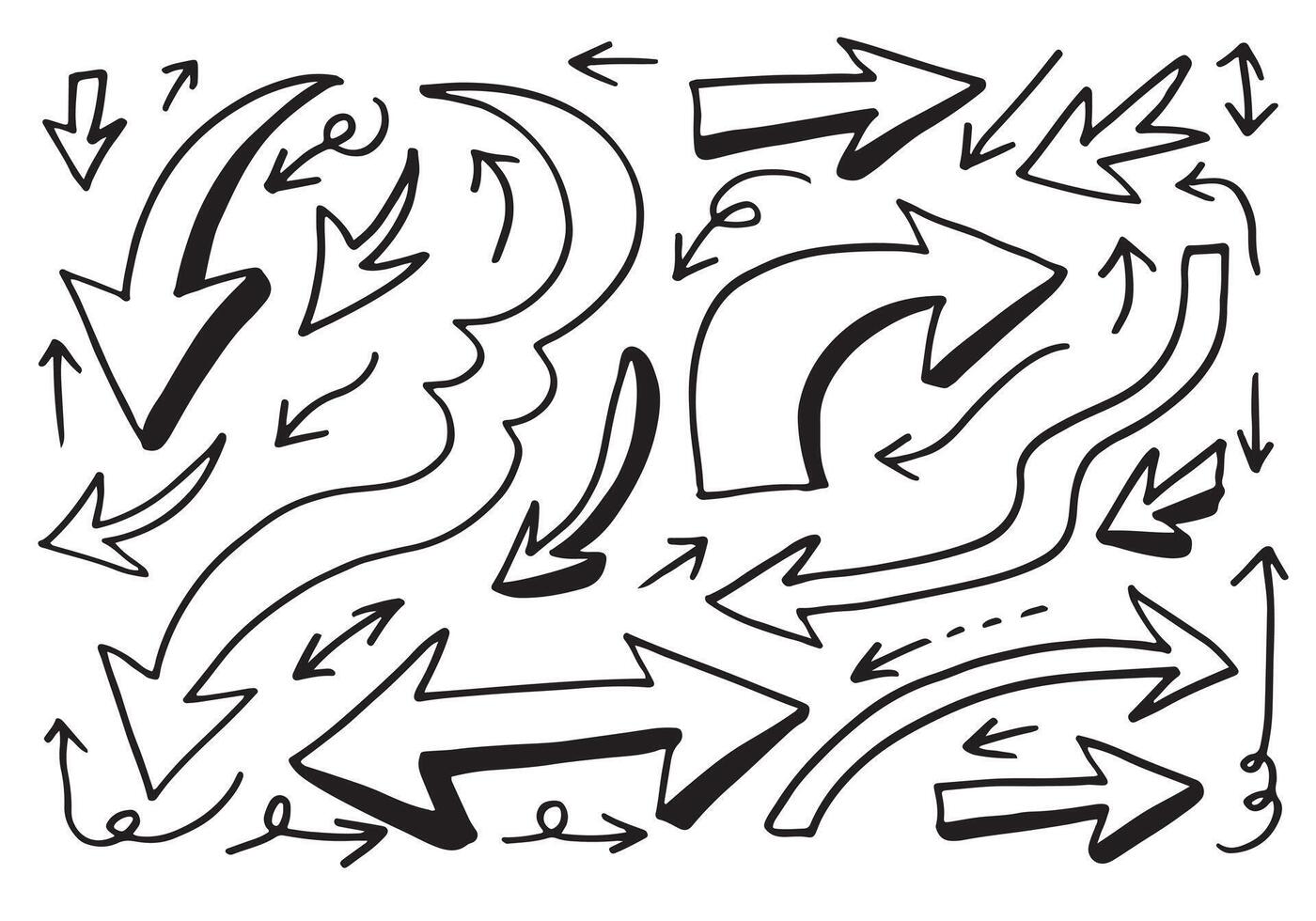 Set of arrow hand drawn.Sketch style vector illustration.