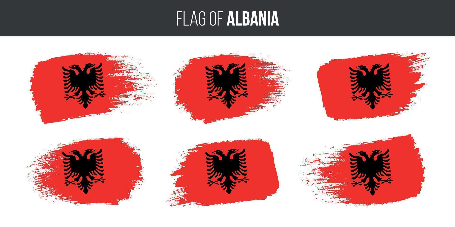 Albania flags set brush stroke grunge vector illustration flag of albania isolated on white