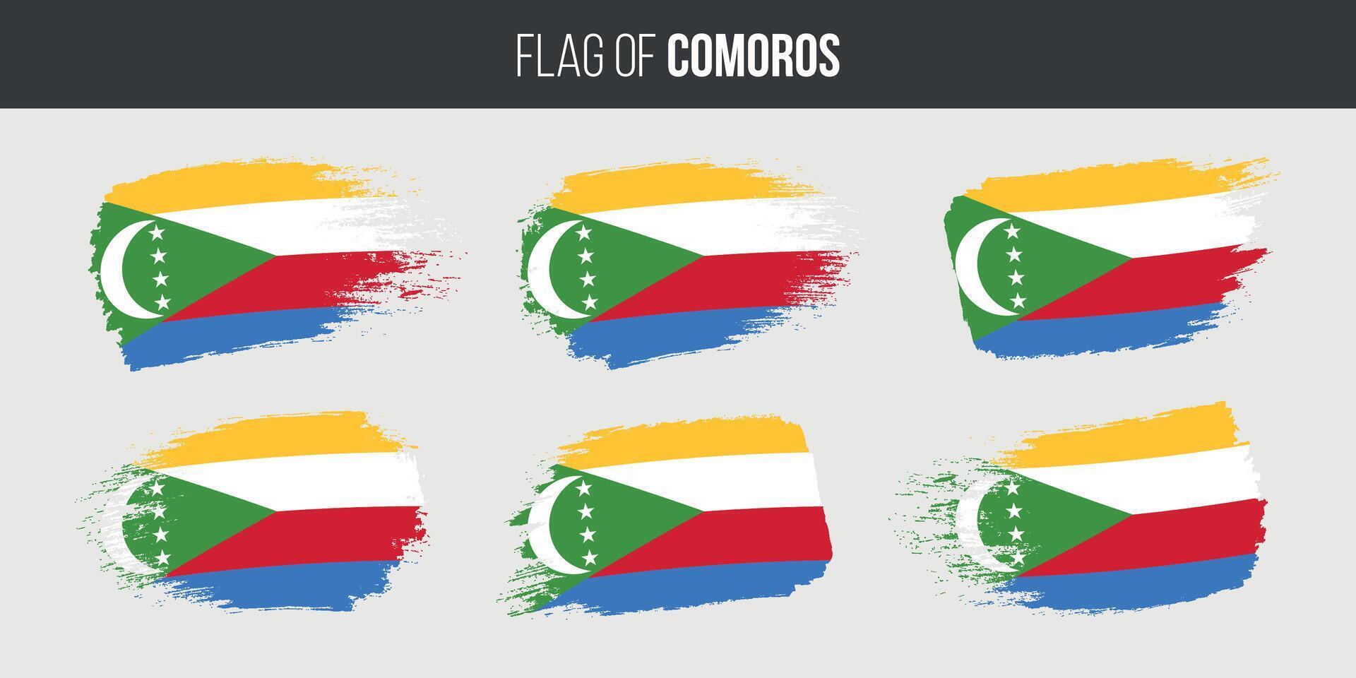 Comoros flags set brush stroke grunge vector illustration flag of comoros isolated on white