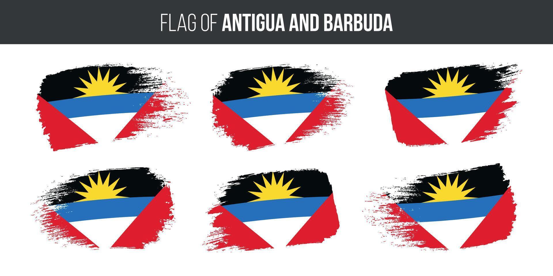 Antigua and barbuda flags set brush stroke grunge vector illustration flag of antigua isolated on white