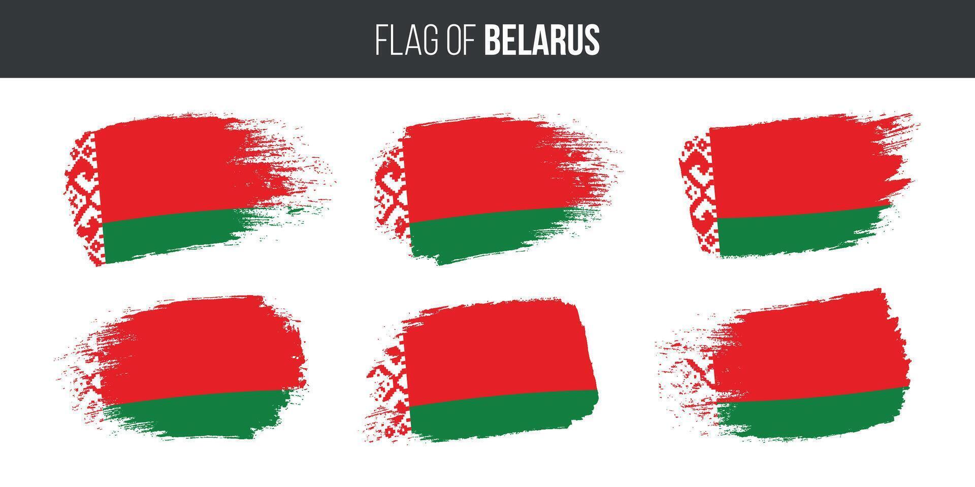 Belarus flags set brush stroke grunge vector illustration flag of belarus isolated on white