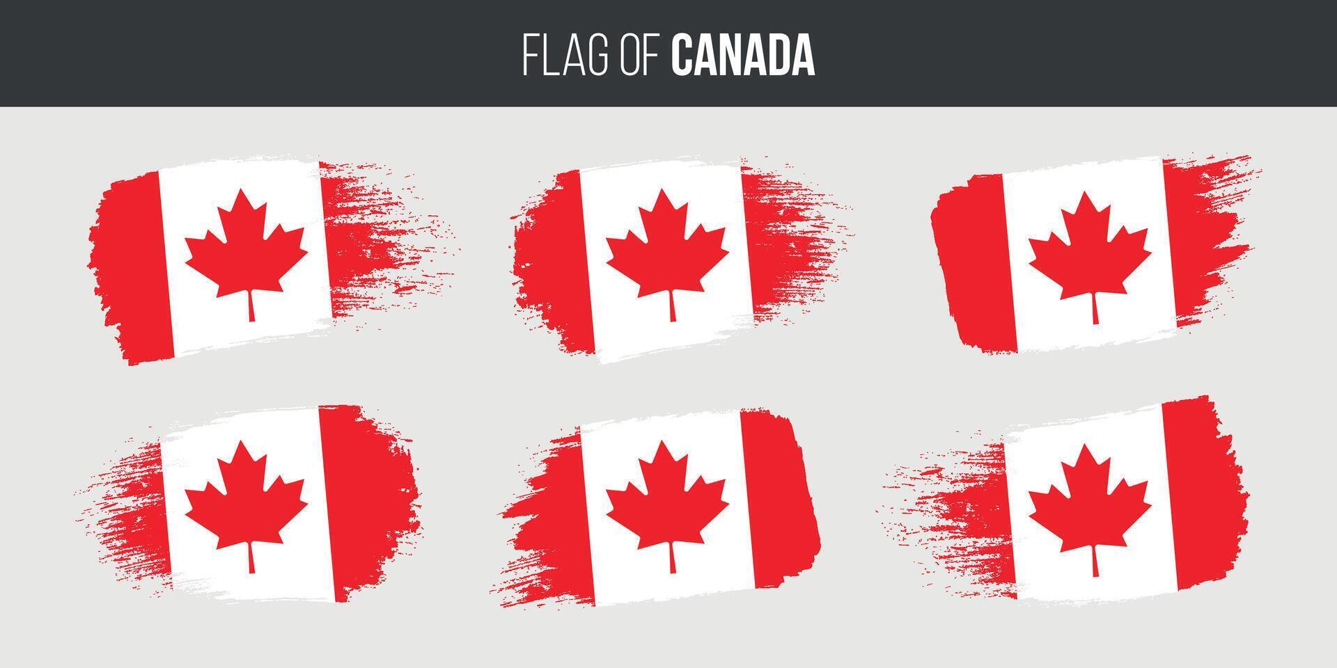 Canada flags set brush stroke grunge vector illustration flag of canada isolated on white