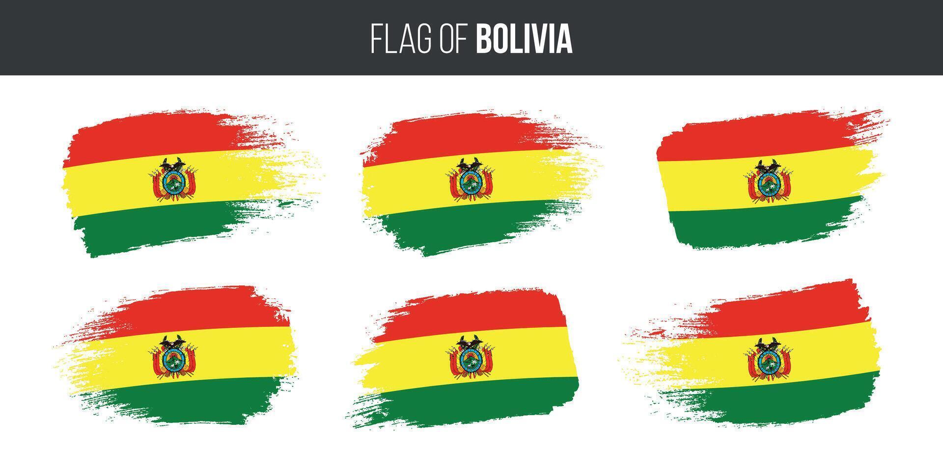 bolivia banderas conjunto cepillo carrera grunge vector ilustración bandera de bolivia aislado en blanco